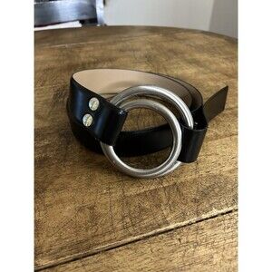 Newport News Woman’s  Double Ring Black Leather Belt Size M/L